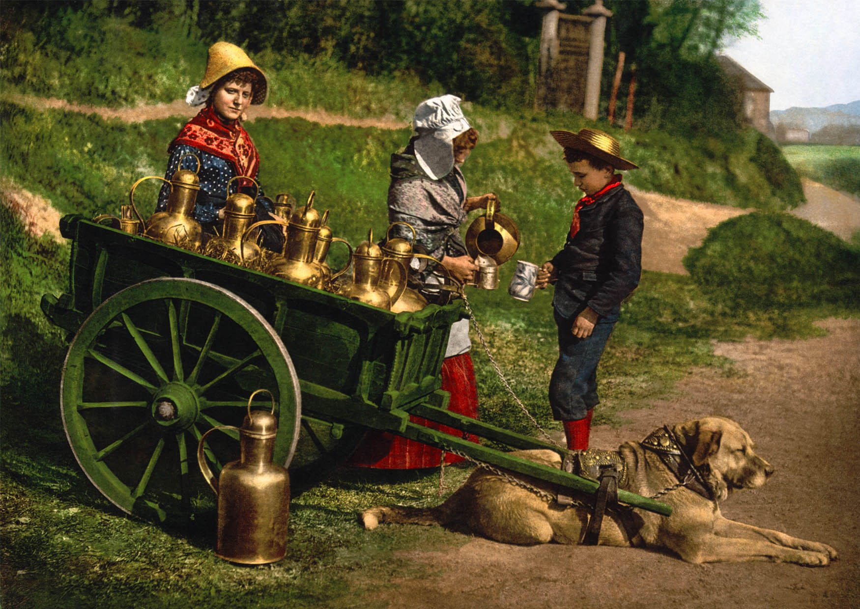 Foto milchverkA¤ufer mit hundekarre - 1890 belgien