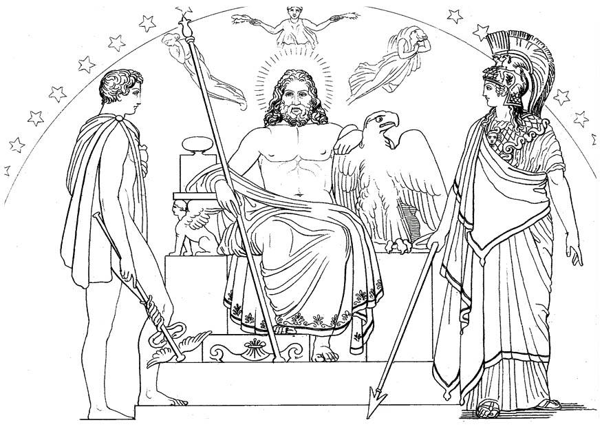 Malvorlage  odysseus - hermes, zeus und athena